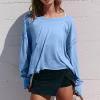 NineFit Basics Womens Open Back Workout Tops Backless Long Sleeve Athletic Shirt Casual Summer Loose Running Crop Top Gym Yoga Tee Blue, Small view 2
