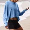NineFit Basics Womens Open Back Workout Tops Backless Long Sleeve Athletic Shirt Casual Summer Loose Running Crop Top Gym Yoga Tee Blue, Small view 3