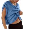 Open Back Tank Tops for Women 2024 Workout Tops Backless Cap Short Sleeve Athletic T-Shirt Y2k Crop Top Gym Yoga Tees Blue view 2