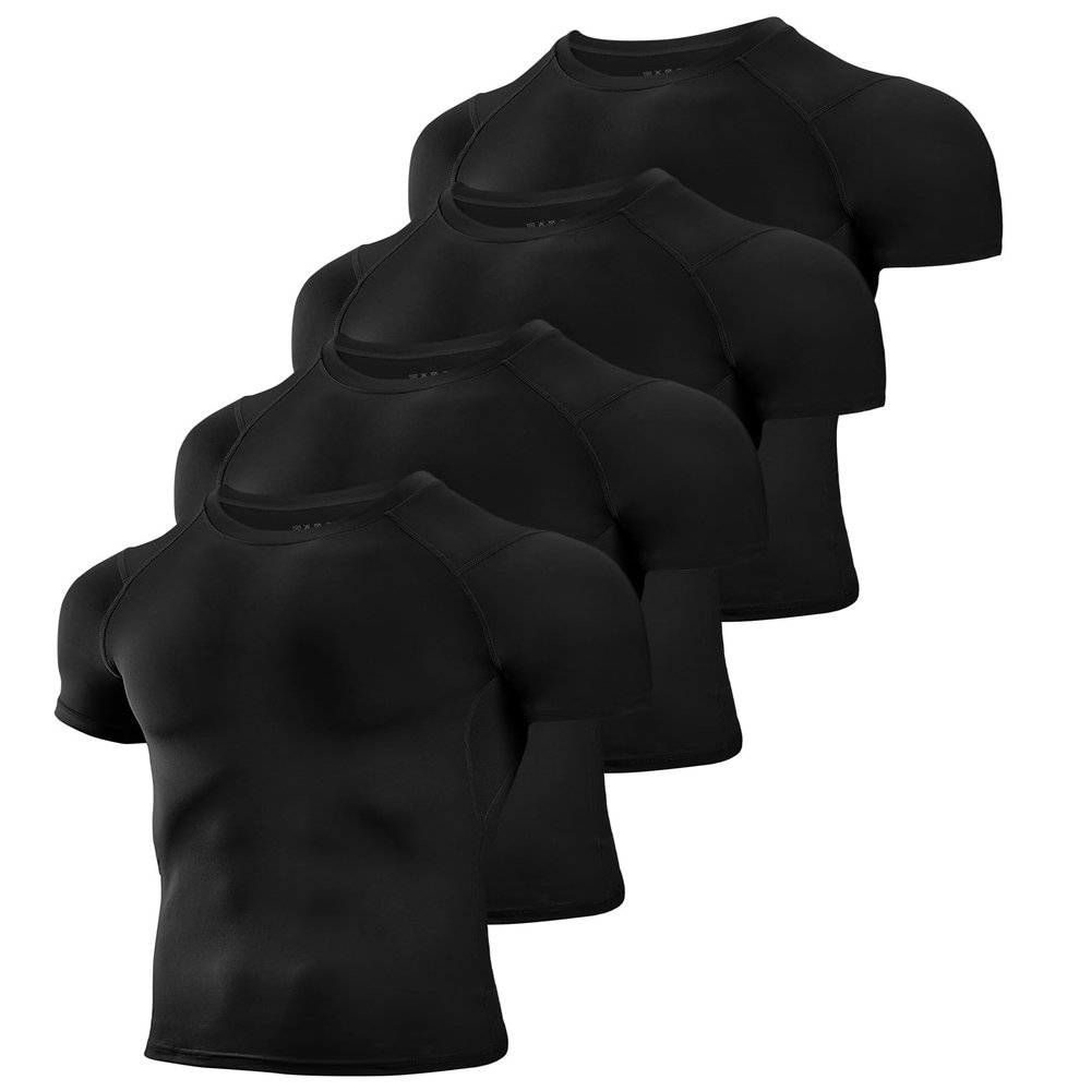 Niksa Men's Compression Shirts 4 Pack, Short Sleeve Athletic Compression Tops Cool Dry Workout T Shirt, Rash Guard Base Layer Undershirt