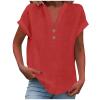 Linen Shirts for Women,Recent Orders Placed by me,Linen Shirts for Women 2025 Summer Casual V Neck Button Down Short Sleeve Tops Trendy Comfy Business Work Blouses,Red,X-Large view 1
