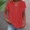 Linen Shirts for Women,Recent Orders Placed by me,Linen Shirts for Women 2025 Summer Casual V Neck Button Down Short Sleeve Tops Trendy Comfy Business Work Blouses,Red,X-Large view 3