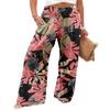 Angerella Women Floral Print Palazzo Pants Comfy Wide Leg High Waist Boho Casual Lounge Pant Trousers with Pocket BlackCoral L view 1