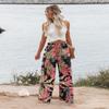 Angerella Women Floral Print Palazzo Pants Comfy Wide Leg High Waist Boho Casual Lounge Pant Trousers with Pocket BlackCoral L view 2