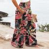 Angerella Women Floral Print Palazzo Pants Comfy Wide Leg High Waist Boho Casual Lounge Pant Trousers with Pocket BlackCoral L view 4