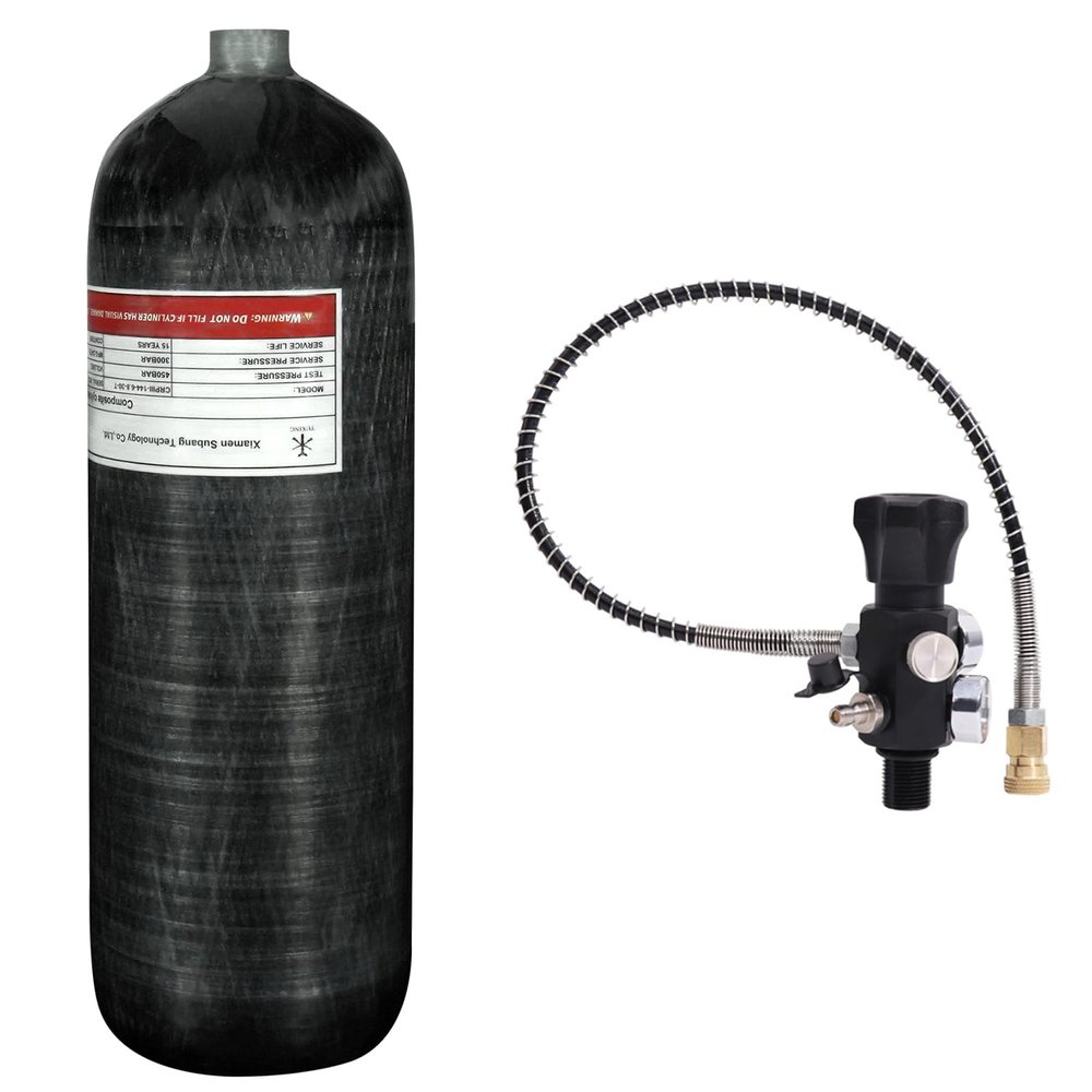 TUXING 6.8L 4500psi Carbon Fiber Air TankEmpty Bottle Paintball Filling Station with Two Pressure Gauges Up to with 24 Inch High Pressure Hose M18*1.5