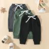 Karwuiio Toddler Baby Boys 3-Pack Pants Solid Color Elastic Waist Jogger Pants Kids Sweatpants (Black+Green+Dark Gray, 2-3 Years) view 2
