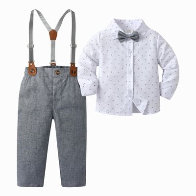 Boarnseorl Baby Boys Pants Sets, Infant Long Sleeve Shirt + Pants + Bow Tie + Suspenders,Toddler Gentleman Outfits,9-12M