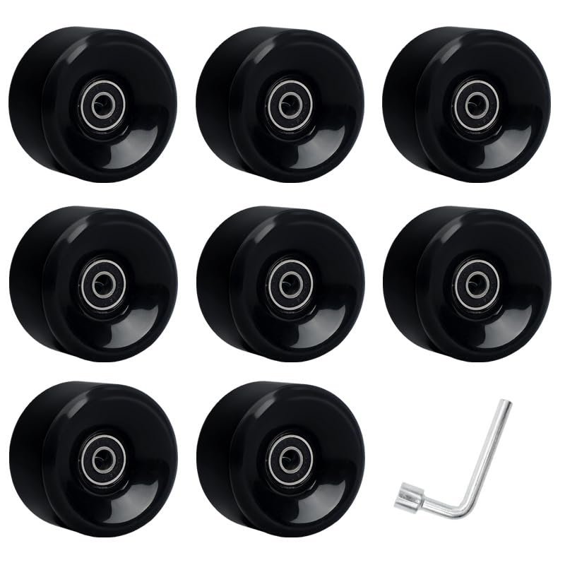Castrap Roller Skate Wheels,78A Black PU Wear-Resistant Wheels Double-Row Roller Skates Accessories,Quad Roller Skate Wheels for Roller Derby Skating,Jam, Rink & Rhythm Skates (Black-8,65 * 36mm)