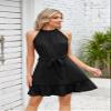 utcoco Women's 2024 Summer Dress Halter Casual Sleeveless Beach Outfits Boho Sundress Ruffle Belted Midi Dress (Medium, Black) view 4