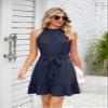utcoco Women's 2024 Summer Dress Halter Casual Sleeveless Beach Outfits Boho Sundress Ruffle Belted Midi Dress (Medium, Navy Blue) view 3