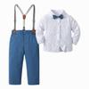 Boarnseorl Baby Boys Pants Sets, Infant Long Sleeve Shirt + Pants + Bow Tie + Suspenders,Toddler Gentleman Outfits,3-4Y view 1