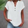 Cotton Tunic Tops for Women,Lightning+Deals Today on Clearance Prime,Linen Shirts for Women 2025 Summer Casual V Neck Button Down Short Sleeve Top White view 4