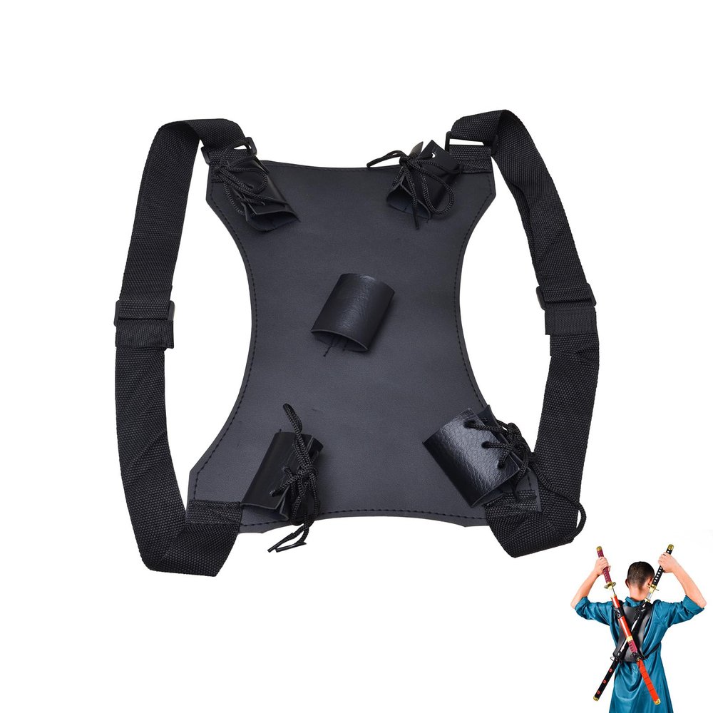 ECIHKEYAN Dual Sword Back Holster, Adjustable Leather Sword Frog for Katana, Durable Strap Carrying Case for Cosplay Anime Costume