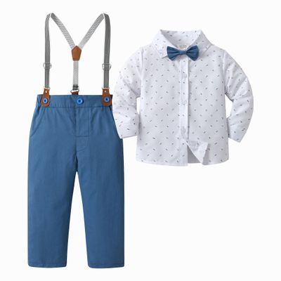 Boarnseorl Baby Boys Pants Sets, Infant Long Sleeve Shirt + Pants + Bow Tie + Suspenders,Toddler Gentleman Outfits,2-3Y