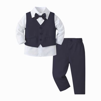 Boarnseorl Baby Boys Pants Sets, Infant Long Sleeve Shirt + Pants + Bow Tie + Vest,Toddler Gentleman Outfits,18-24M