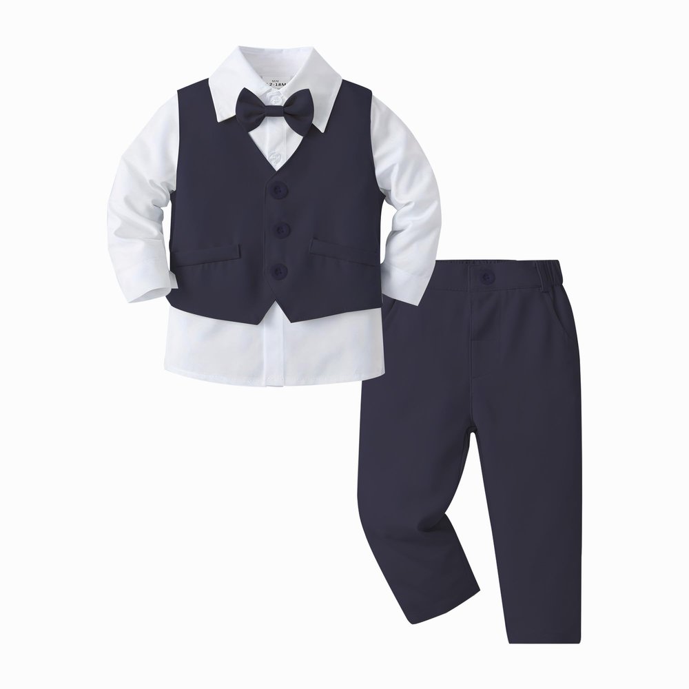 Boarnseorl Baby Boys Pants Sets, Infant Long Sleeve Shirt + Pants + Bow Tie + Vest,Toddler Gentleman Outfits,18-24M