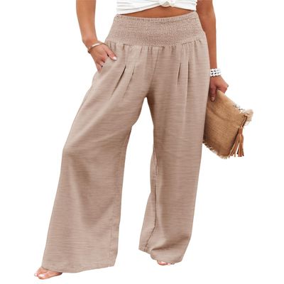 Angerella Khaki Pants for Women Summer High Waisted Palazzo Pants Wide Leg Long Lounge Pant Trousers with Pocket L