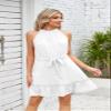 utcoco Women's 2024 Summer Dress Halter Casual Sleeveless Beach Outfits Boho Sundress Ruffle Belted Midi Dress (XX-Large, White) view 4