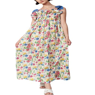 NUFIWI Women Tie Shoulder Graffiti Long Dress Sleeveless Flowy Graphic Maxi Dress Swing Spaghetti Strap Boho Vacation Sundress(Ruffle Floral,S)