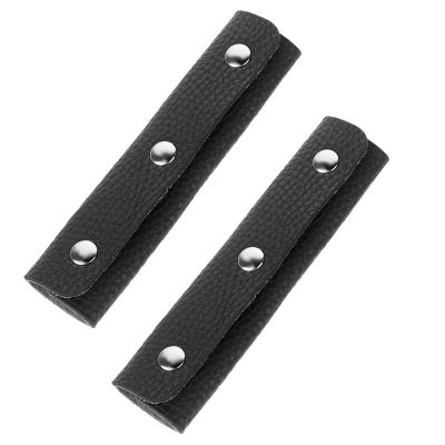 2 Pieces Leather Luggage Handle Wraps Covers PU Handbag Grip Cover Protector Soft Purse Strap Cover Pad with Brass Clasps for Wallet Tote Bag Suitcase Travel Bag, Black