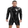 dPois Men Wet Look Leather Jumpsuit Shiny Latex Long Sleeve Front Zipper Dance Costume Clubwear Black Medium view 1
