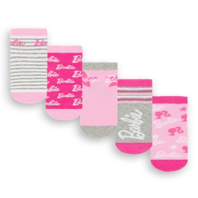 Barbie Girls Socks 5 Pack | Kids Multicoloured Doll Graphic Footwear | Funky Pink Fashion Stripey Comfortable Sock Set Bundle | Cartoon Movie TV Series Merchandise Gift