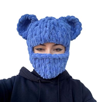 WBANGIAO Bear Ear Balaclava Bear Ear Hat Scarf Halloween Balaclava Funny Hooded e Mask Halloween Hat Masquerade, Approx.57-59cm/22.44-23.23in, Blue