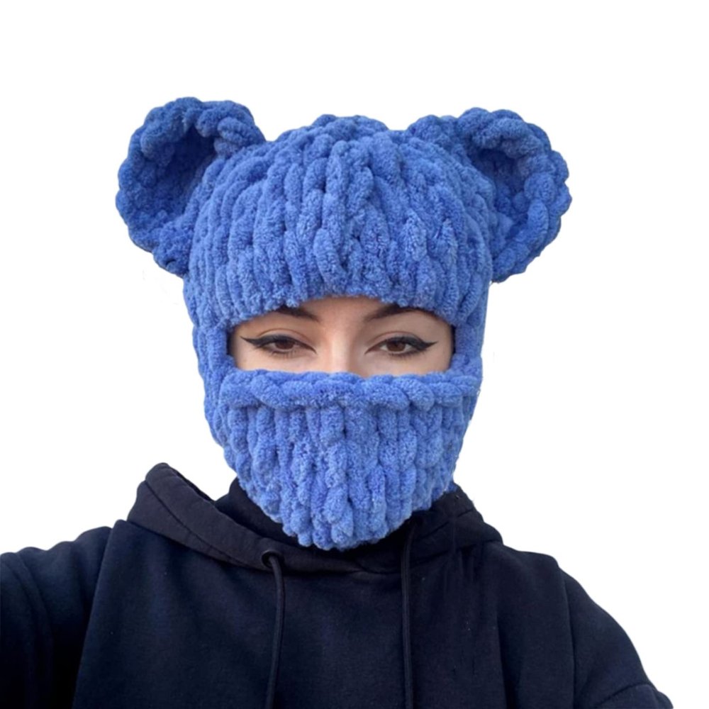 WBANGIAO Bear Ear Balaclava Bear Ear Hat Scarf Halloween Balaclava Funny Hooded e Mask Halloween Hat Masquerade, Approx.57-59cm/22.44-23.23in, Blue