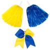 Hanaive 3 Pcs Plastic Cheerleading Pom Poms and Large Cheerleader Hair Bow Metallic Foil Cheer Supplies for Dance Squad Rooters Accessories(Yellow Blue,Matte) view 1
