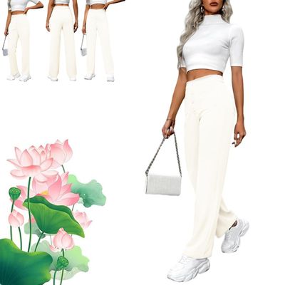 MiNGQIU Bloomy Dove Stretch Pants,Solid Stretchy High Waist Trousers Pants,Multiple Pockets Straight Stretch Pants for Women (White,X-Large)
