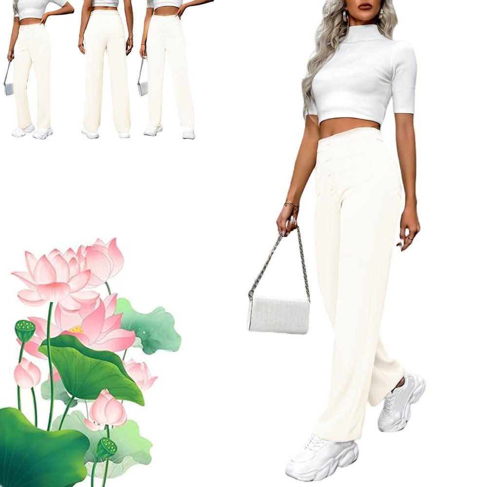 MiNGQIU Bloomy Dove Stretch Pants,Solid Stretchy High Waist Trousers Pants,Multiple Pockets Straight Stretch Pants for Women (White,X-Large)