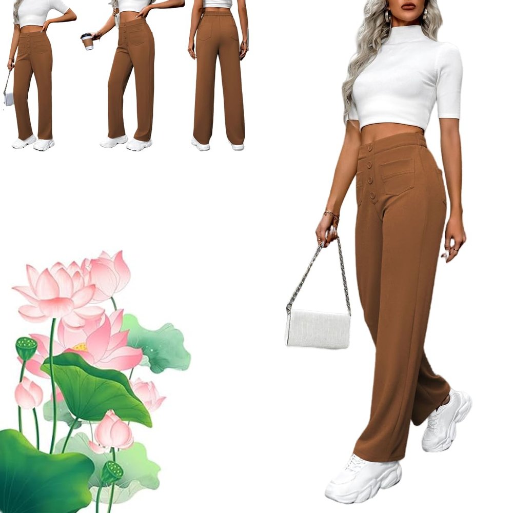 MiNGQIU Bloomy Dove Stretch Pants,Solid Stretchy High Waist Trousers Pants,Multiple Pockets Straight Stretch Pants for Women (Khaki,Medium)