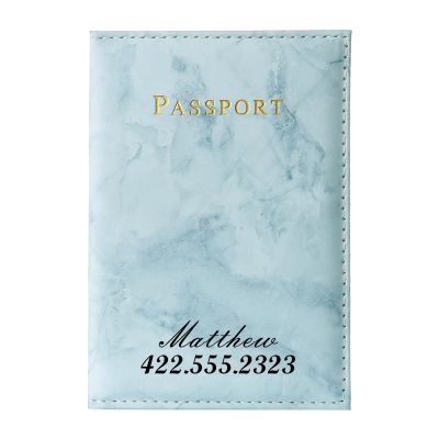 Personalized Passport Holder Cover, Custom Name PU Leather Card Holder, Travel Essentials for Women and Men (Blue)