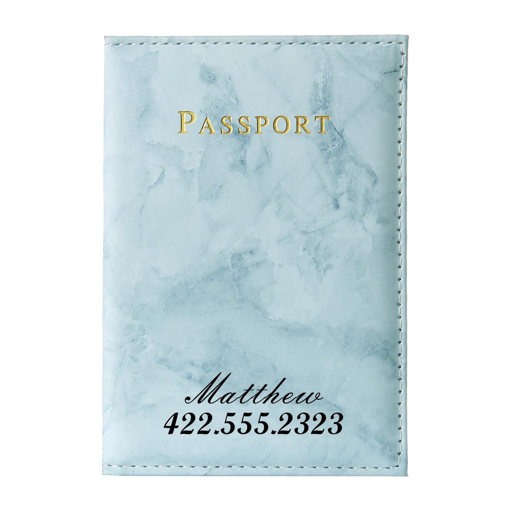 Personalized Passport Holder Cover, Custom Name PU Leather Card Holder, Travel Essentials for Women and Men (Blue)