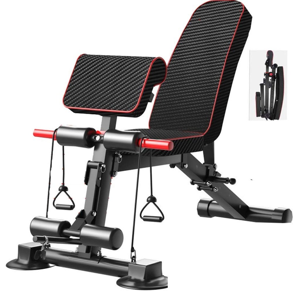 Weight Bench Adjustable Workout Bench With Pull Rope, Foldable Sit Up Incline Abs Benchs Dumbbells Flat Weight Stool Press Fitness