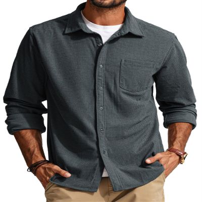PJ PAUL JONES Men's Casual Button up Shirt Long Sleeve Fashion Texture Button Down Shirt Dark Grey