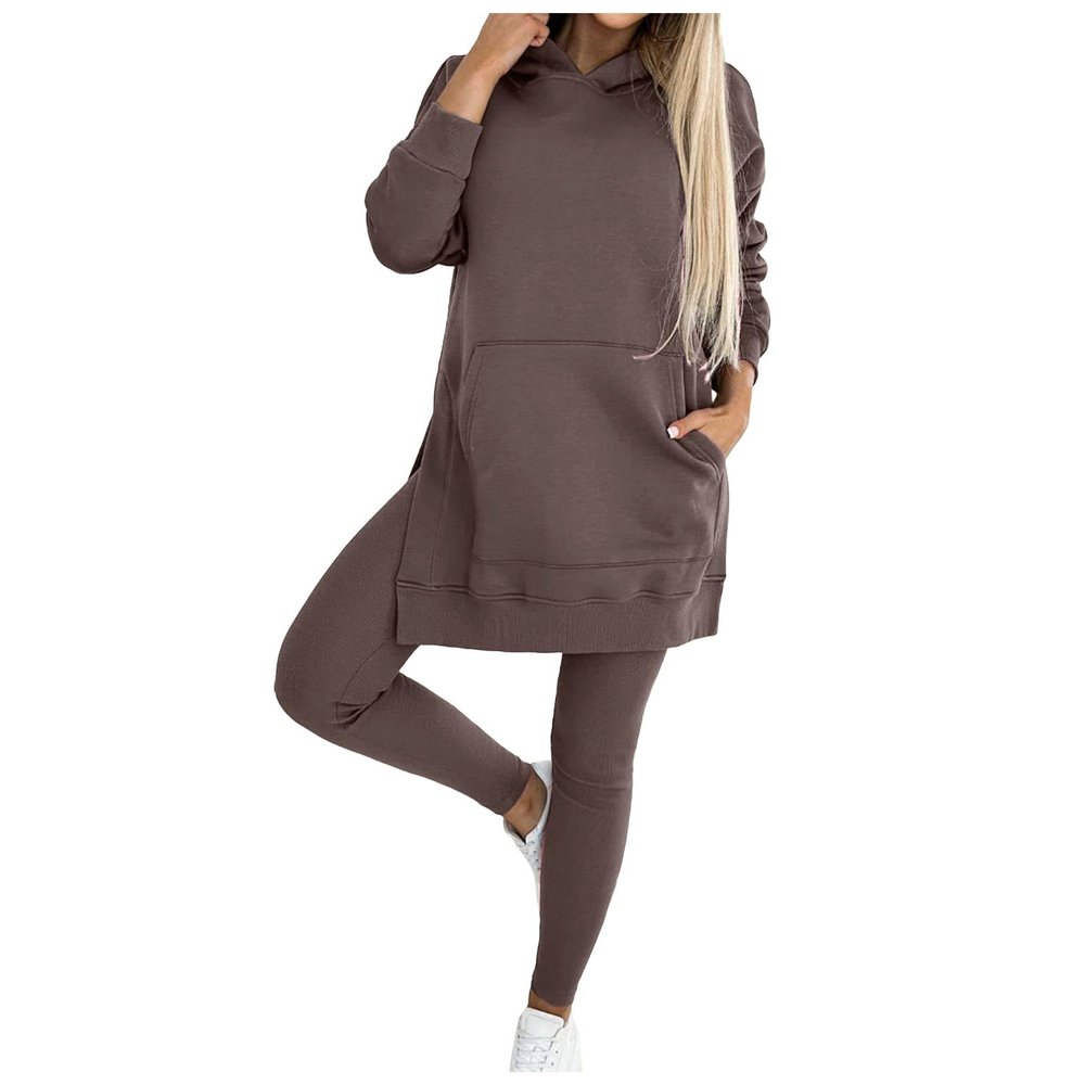 JEUROT Womens 2 Piece Outfits Sweatsuit Fall Oversized Hooded Sweatshirts Matching Jogger Sweatpants Lounge Sweat Set Tracksuit with Pockets (Brown, S)