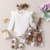 Douhoow Infant Girl Fall Outfits Baby Girl Romper Plaid Suspender Dress Skirt with Headband 3Pcs Festival Clothes (White, 18-24 Months) view 2