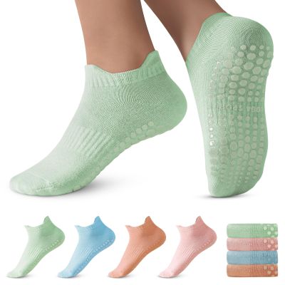 DIBAOLONG Pilates Grips Socks - Non Slip Yoga & Barre Workout Socks, 4 Pairs
