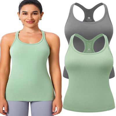 Evercute 1/2/3 Pack Workout Tank Tops for Women with Built in Bra Racerback Yoga Sleeveless Top Camisole Athletic Gym Tops