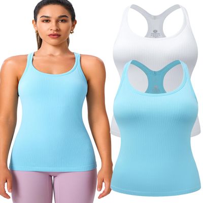 Evercute 1/2/3 Pack Workout Tank Tops for Women with Built in Bra Racerback Yoga Sleeveless Top Camisole Athletic Gym Tops