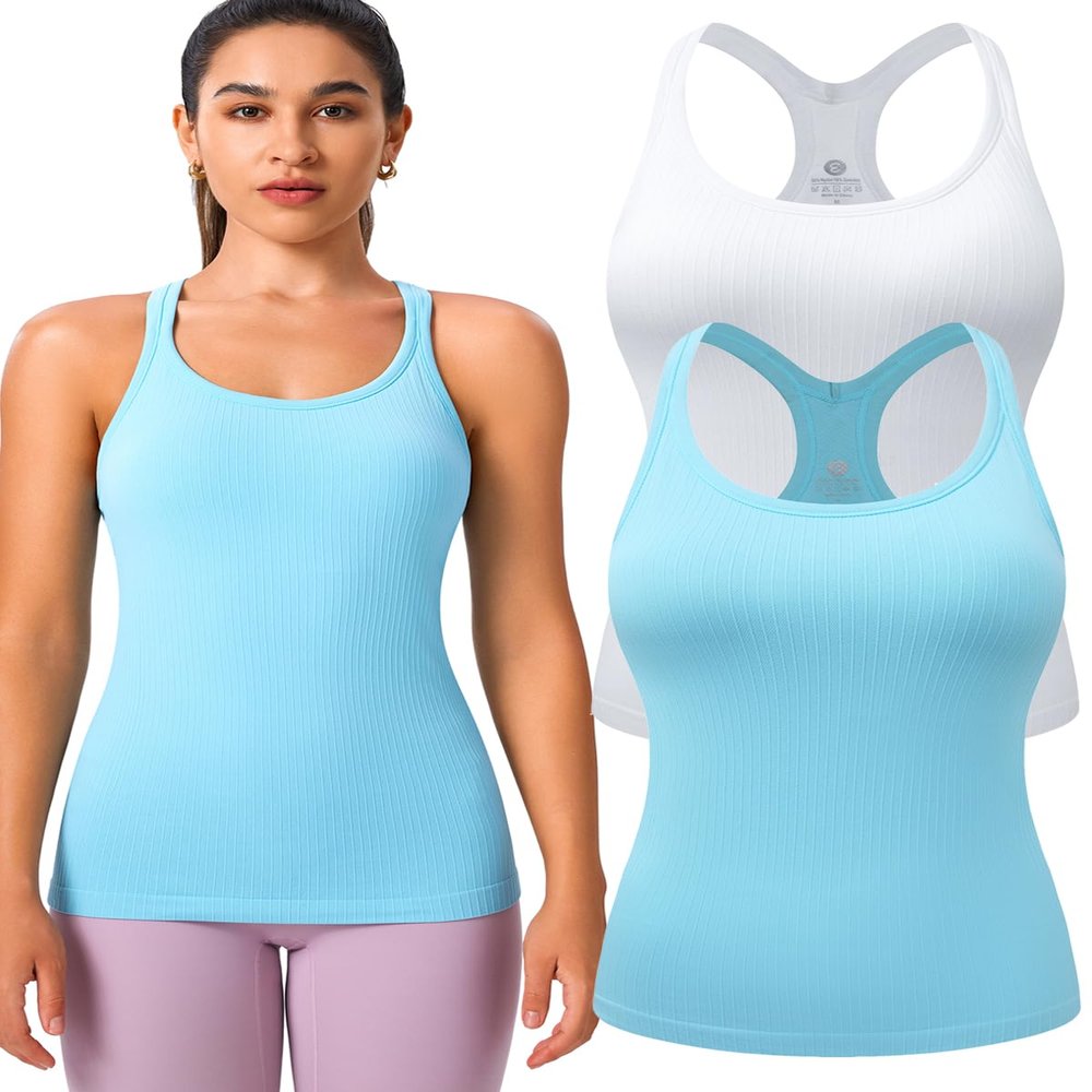 Evercute 1/2/3 Pack Workout Tank Tops for Women with Built in Bra Racerback Yoga Sleeveless Top Camisole Athletic Gym Tops