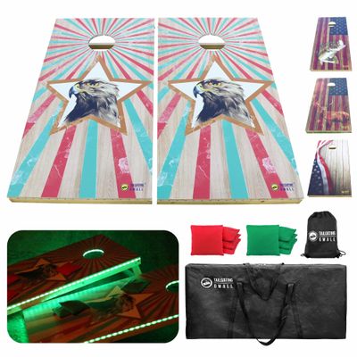 Tailgating Gmall LED Cornhole Board Set 4FTx2FT Solid Wood Regulation Size Cornhole Set with LED Lights Includes 8 Cornhole Bags for Adults (Eagle, 4'x2')
