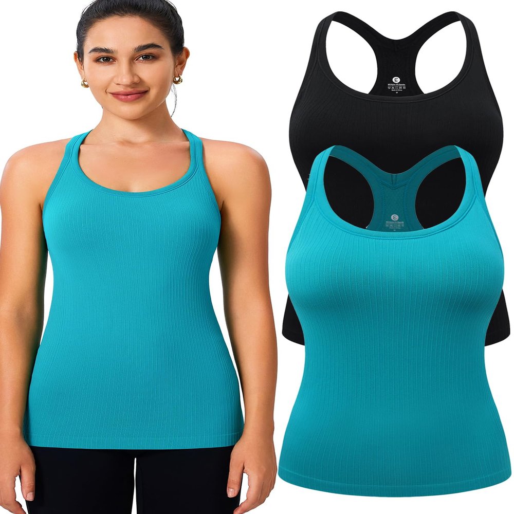 Evercute 1/2/3 Pack Workout Tank Tops for Women with Built in Bra Racerback Yoga Sleeveless Top Camisole Athletic Gym Tops