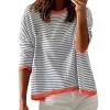GOKKILRW Women's Knitted Sweater 2024 Fall Striped Contrast Color Long Sleeve Pullover Tops Loose Crewneck Casual Sweatshirts Grey view 1