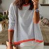 GOKKILRW Women's Knitted Sweater 2024 Fall Striped Contrast Color Long Sleeve Pullover Tops Loose Crewneck Casual Sweatshirts Grey view 2