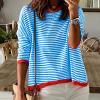GOKKILRW Women's Knitted Sweater 2024 Fall Striped Contrast Color Long Sleeve Pullover Tops Loose Crewneck Casual Sweatshirts view 2