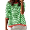 GOKKILRW Womens Sweatshirts Fall Tops for Women Classic Striped Shirts Knitted Soft Comfy Sweater Pullover Tops Long Sleeve Round Neck Loose Fitting Casual Track Shirts Going Out Dressy Blosues Green view 1