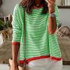 GOKKILRW Womens Sweatshirts Fall Tops for Women Classic Striped Shirts Knitted Soft Comfy Sweater Pullover Tops Long Sleeve Round Neck Loose Fitting Casual Track Shirts Going Out Dressy Blosues Green view 2